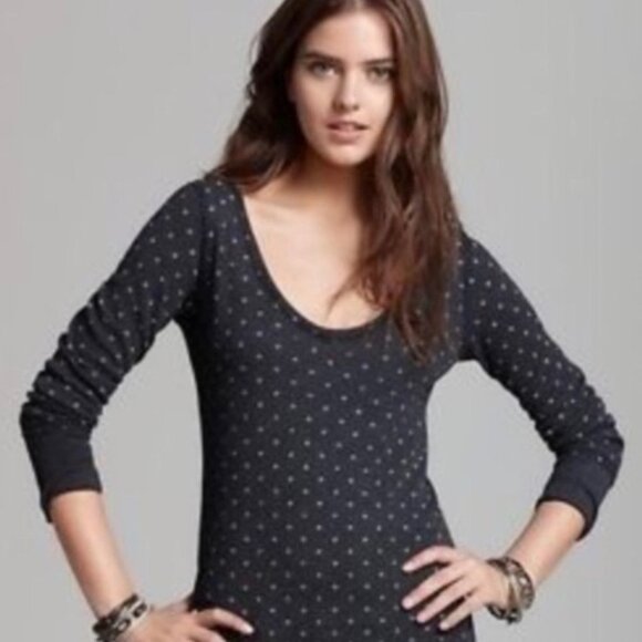 Free People‎ Printed Thermal Desperate Polka Dot Waffle Knit Size Small Bohemian - Picture 11 of 14